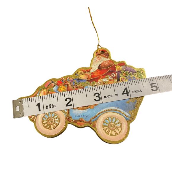 Lot of 5 Vintage 80s Christmas Cardboard Ornaments Gold Trim Accent Santa Tree - Picture 10 of 13